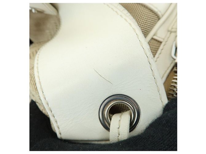 Borsa a spalla PRADA in nylon jacquard con logo triangolare e pelle Beige Ivory - vista 20