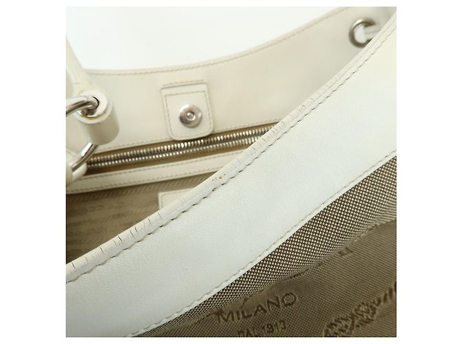 Borsa a spalla PRADA in nylon jacquard con logo triangolare e pelle Beige Ivory - vista 22