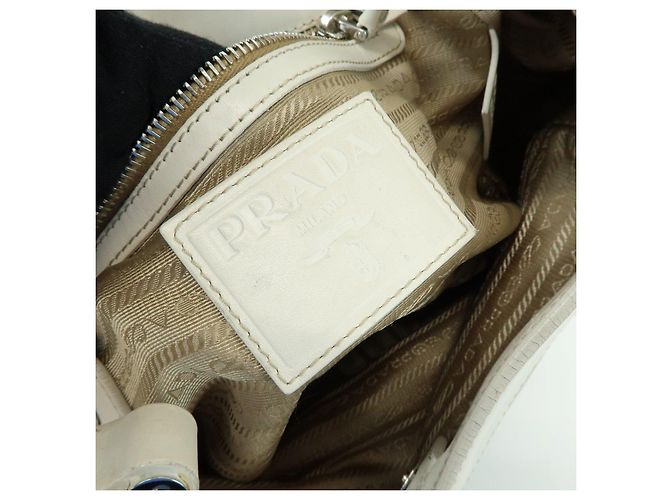 Borsa a spalla PRADA in nylon jacquard con logo triangolare e pelle Beige Ivory - vista 23