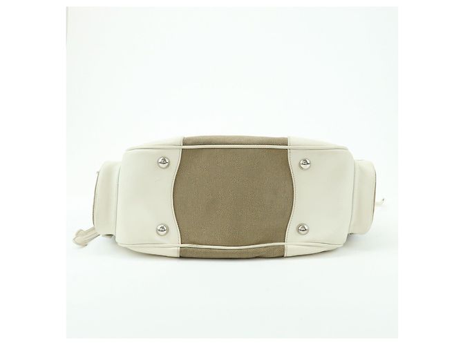 Borsa a spalla PRADA in nylon jacquard con logo triangolare e pelle Beige Ivory - vista 5