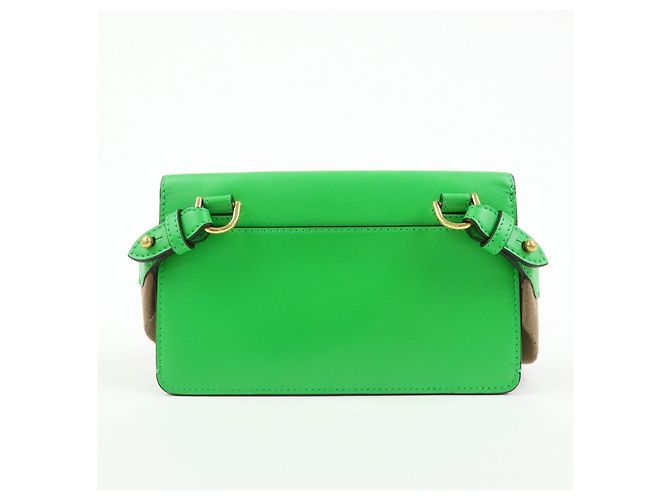 Borsa a spalla Fendi Flat Baguette in pelle Verde Marrone 8BS039 - vista 2