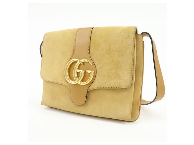 Borsa a tracolla GUCCI Arli Double G in pelle scamosciata Beige Brown - vista 3
