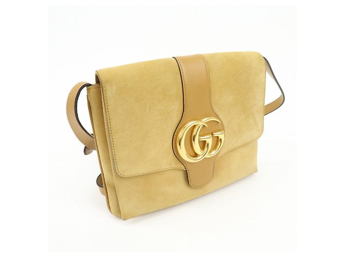 Borsa a tracolla GUCCI Arli Double G in pelle scamosciata Beige Brown - vista 4