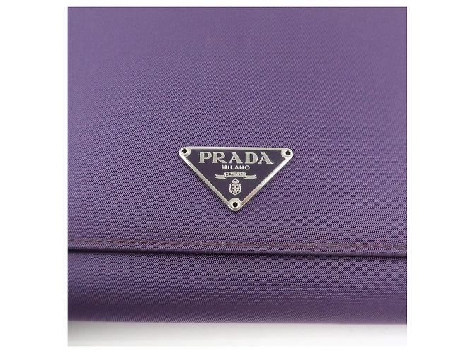 Portafoglio lungo PRADA in nylon e pelle Saffiano con logo triangolare Viola M608 - vista 11