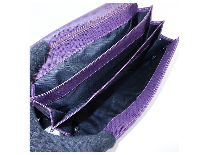 Portafoglio lungo PRADA in nylon e pelle Saffiano con logo triangolare Viola M608 - vista 15