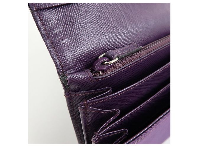 Portafoglio lungo PRADA in nylon e pelle Saffiano con logo triangolare Viola M608 - vista 17