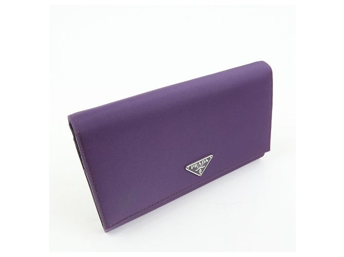 Portafoglio lungo PRADA in nylon e pelle Saffiano con logo triangolare Viola M608 - vista 4