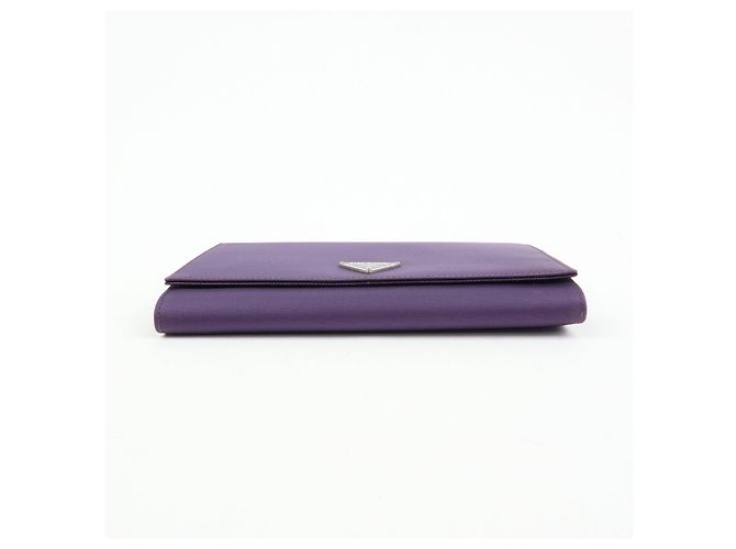 Portafoglio lungo PRADA in nylon e pelle Saffiano con logo triangolare Viola M608 - vista 5