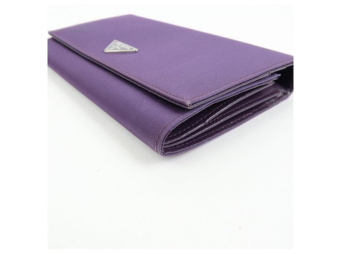 Portafoglio lungo PRADA in nylon e pelle Saffiano con logo triangolare Viola M608 - vista 7
