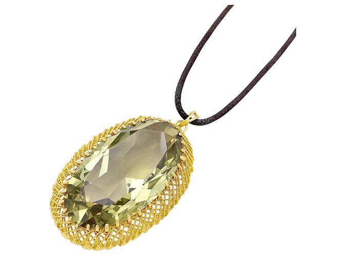 Autre Marque Pendente in prasiolite e fili d'oro giallo. - vista 2