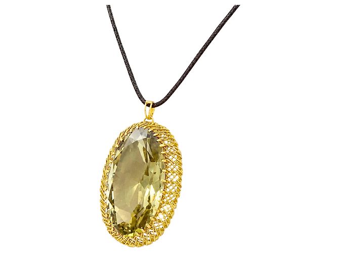 Autre Marque Pendente in prasiolite e fili d'oro giallo. - vista 3