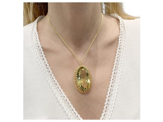 Autre Marque Pendente in prasiolite e fili d'oro giallo. - vista 7
