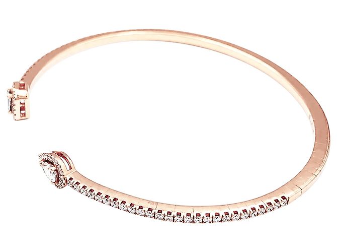 Bracciale rigido Messika, "My Twin Toi & Moi pavé, petit modèle" in oro rosa e diamanti. - vista 3