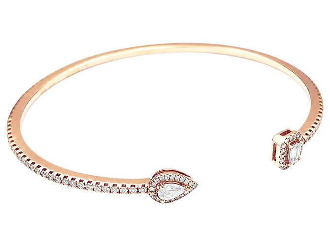 Bracciale rigido Messika, "My Twin Toi & Moi pavé, petit modèle" in oro rosa e diamanti. - vista 5