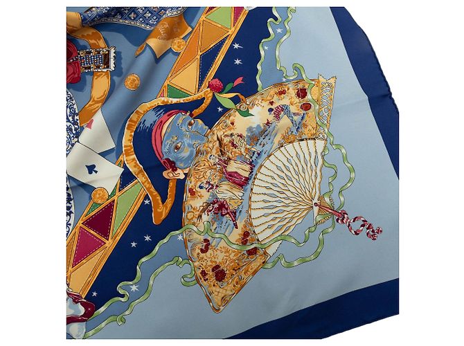 Foulard in seta Hermès Au Clair De La Lune Blu 90 - vista 8