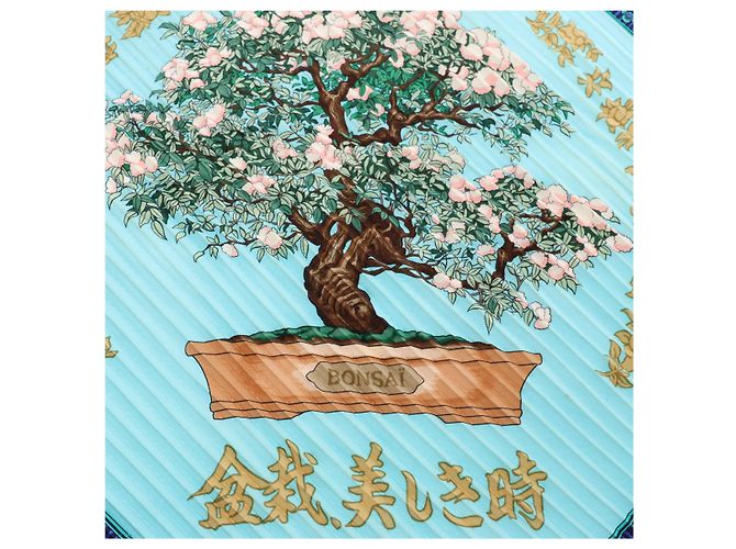 Hermès Carré 90 "BONSAI" Plissiertes Seidentuch in Blau - Ansicht 17
