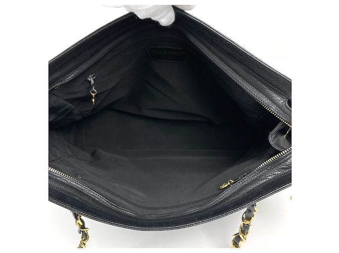 Borsa Tote Chanel in pelle di vitello granulata nera - vista 11