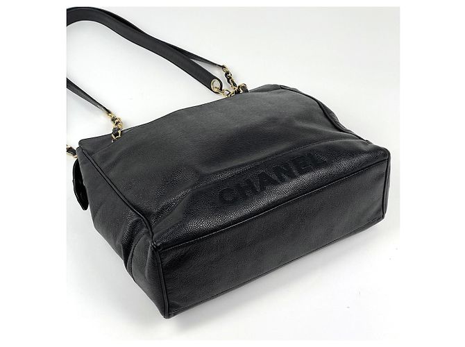 Borsa Tote Chanel in pelle di vitello granulata nera - vista 2