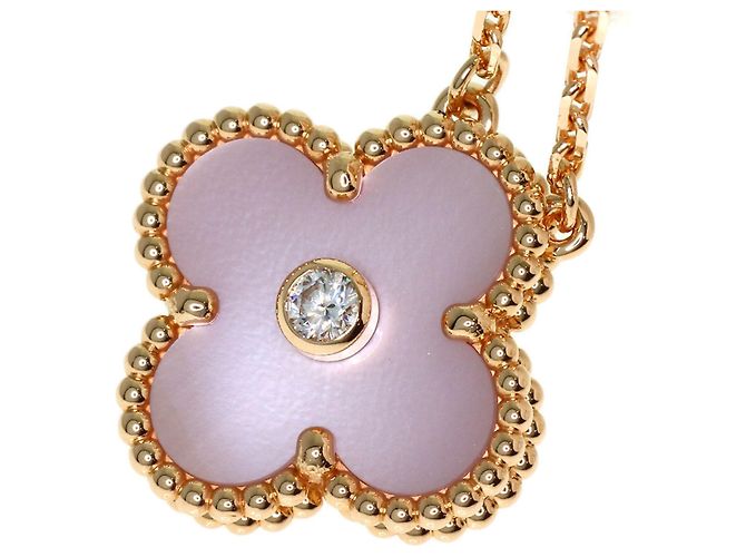 Collana Van Cleef & Arpels Alhambra in madreperla rosa e diamanti - vista 4