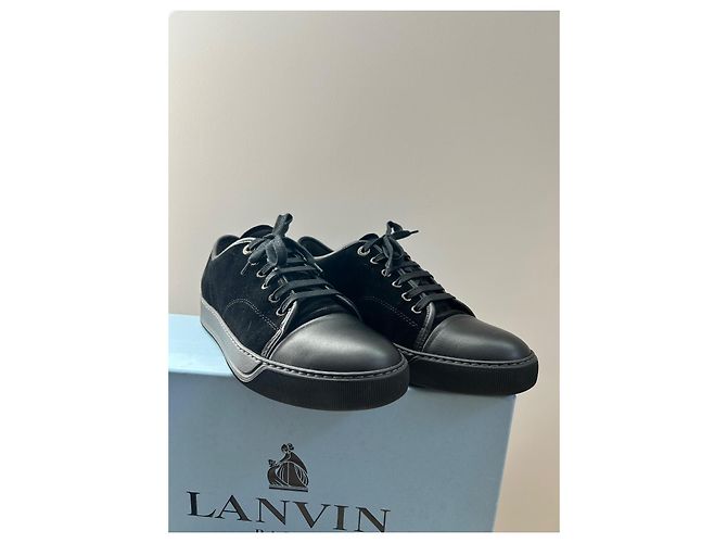 Lanvin Sneakers basse DBB1 in pelle e camoscio nero - vista 2