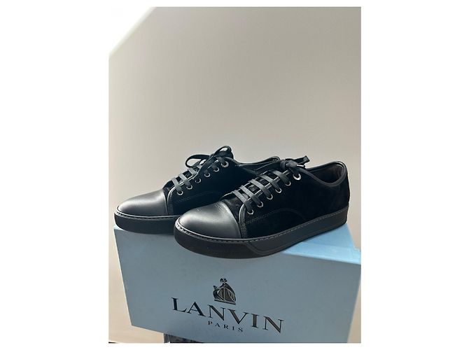Lanvin Sneakers basse DBB1 in pelle e camoscio nero - vista 3