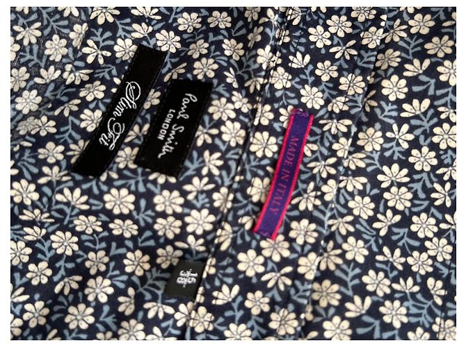 Paul Smith London Camicia in cotone floreale blu navy e bianco - vista 15