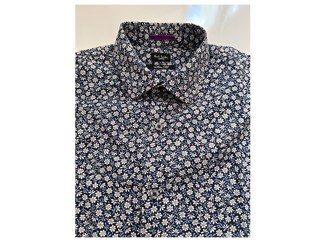 Paul Smith London Camicia in cotone floreale blu navy e bianco - vista 5
