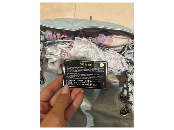 Chanel Flap Bag aus gestepptem Leder Hellblau - Ansicht 3