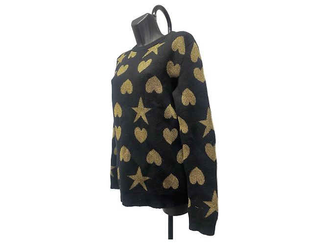 Gucci Strickpullover aus Jacquard mit metallischen Lurex-Herzen und -Sternen in Schwarz und Gold - Ansicht 2