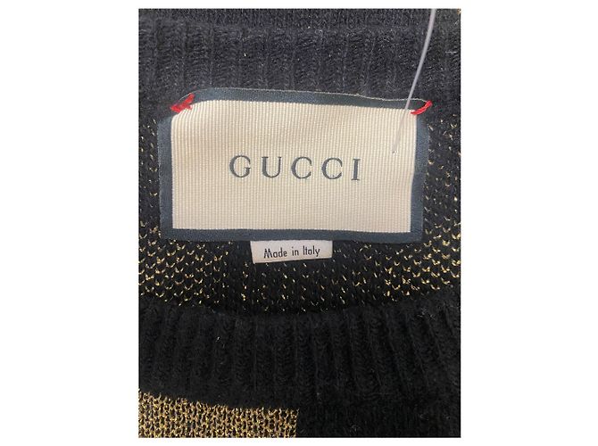 Gucci Strickpullover aus Jacquard mit metallischen Lurex-Herzen und -Sternen in Schwarz und Gold - Ansicht 3