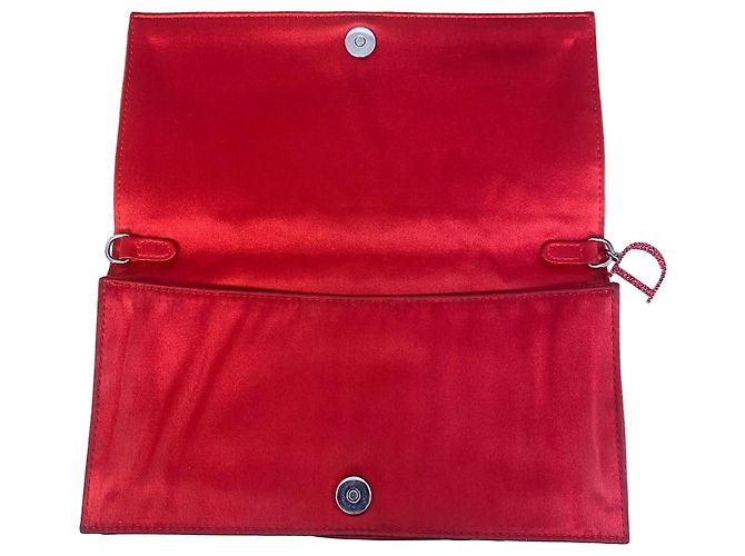 Clutch Christian Dior in raso rosso Cannage con cristalli - vista 2