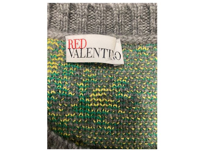RED Valentino Grauer Strickpullover mit Blumenmuster und kurzen Ärmeln – Größe S - Ansicht 3