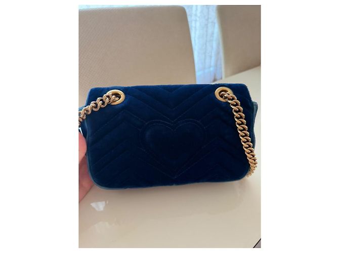 Gucci Marmont Borsa a tracolla in velluto blu - vista 2