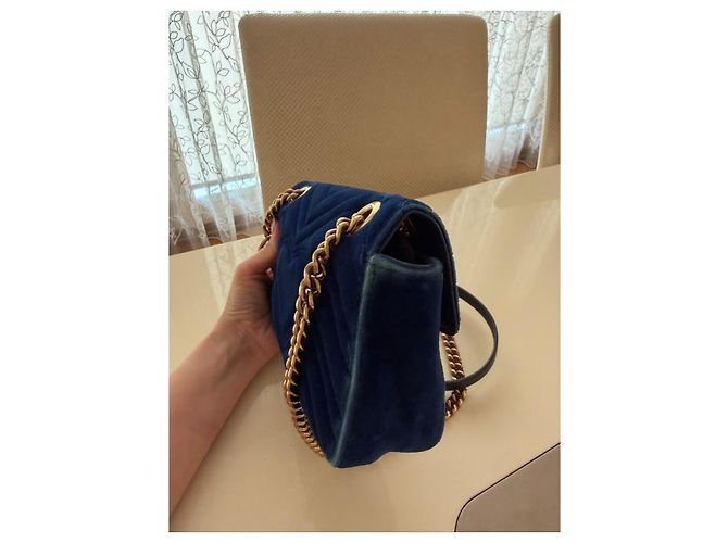 Gucci Marmont Borsa a tracolla in velluto blu - vista 3