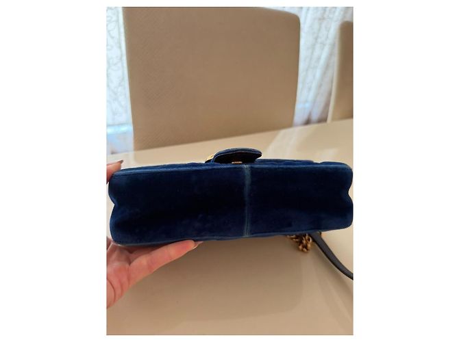 Gucci Marmont Borsa a tracolla in velluto blu - vista 5