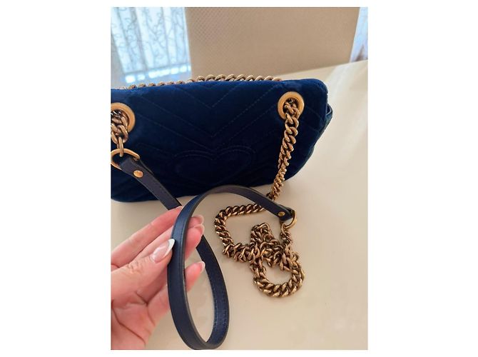 Gucci Marmont Borsa a tracolla in velluto blu - vista 6