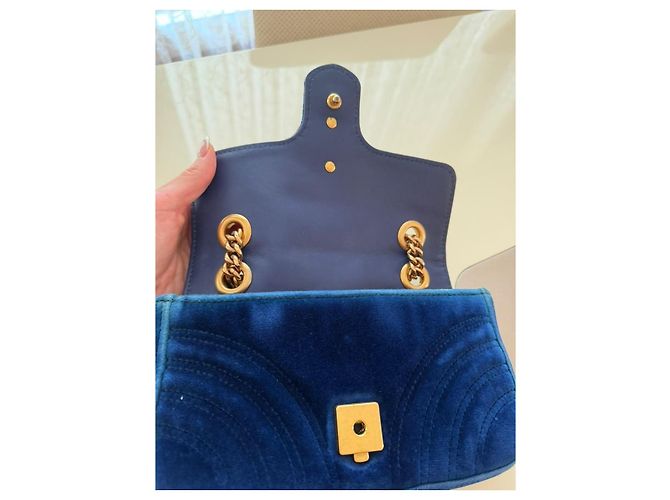 Gucci Marmont Borsa a tracolla in velluto blu - vista 8