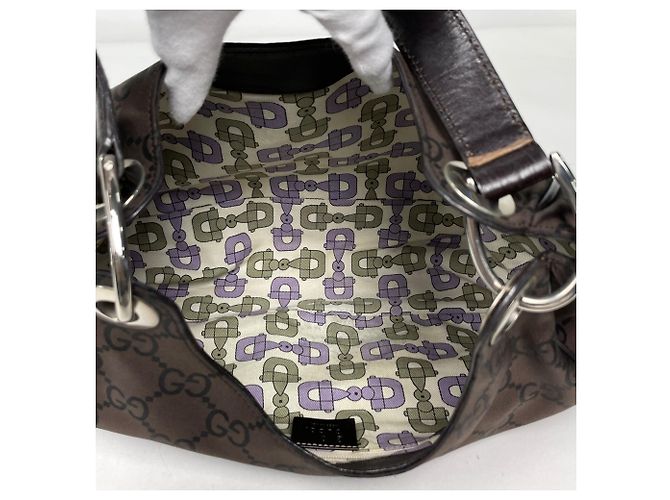 Borsa a spalla Gucci in nylon marrone - vista 8