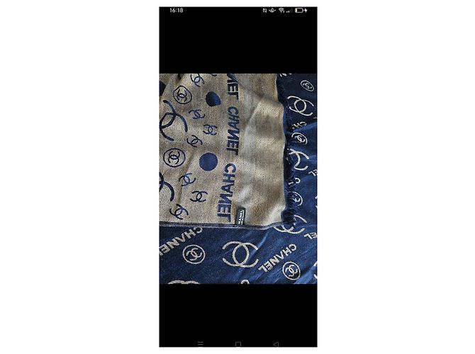Chanel Seidentuch mit Monogramm - Marineblau & Beige - Ansicht 3