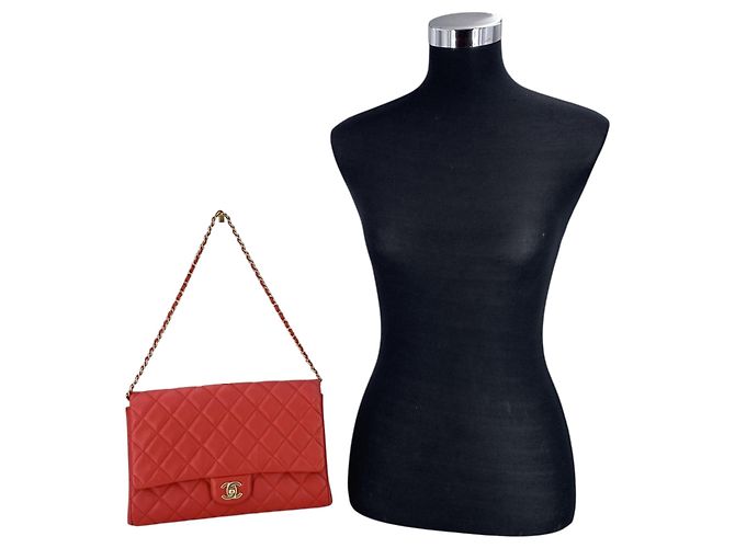 Chanel Borsa a tracolla e clutch Timeless Flap in pelle trapuntata Red Coral - vista 2