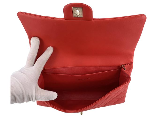 Chanel Borsa a tracolla e clutch Timeless Flap in pelle trapuntata Red Coral - vista 5