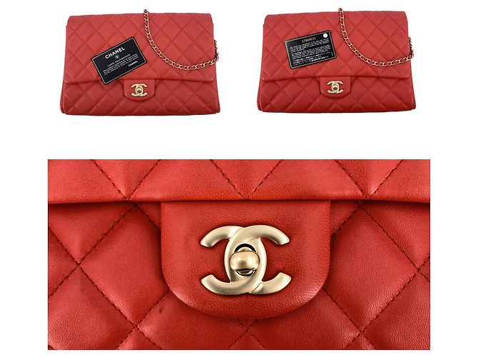 Chanel Borsa a tracolla e clutch Timeless Flap in pelle trapuntata Red Coral - vista 7