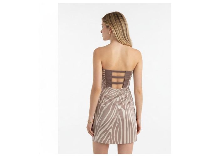 Autre Marque Gucci Kleid aus Seide Zebramuster Beige - Ansicht 4