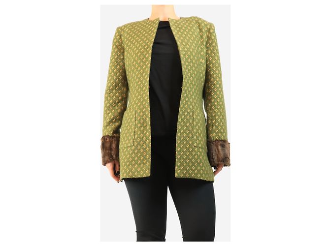 Autre Marque Chaqueta larga estructurada de jacquard verde - talla S - vista 3