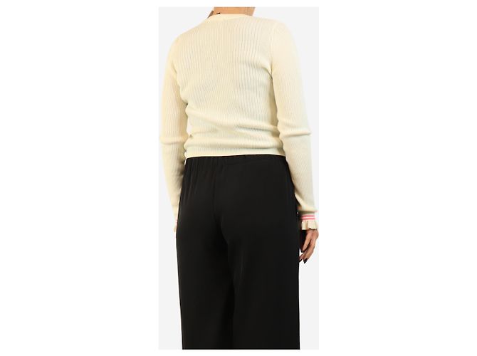 Chanel Geripptes Cardigan in Creme mit Fischmotiv - Größe UK 10 - Ansicht 2