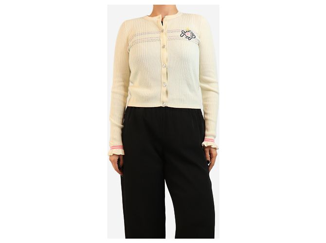 Chanel Geripptes Cardigan in Creme mit Fischmotiv - Größe UK 10 - Ansicht 3