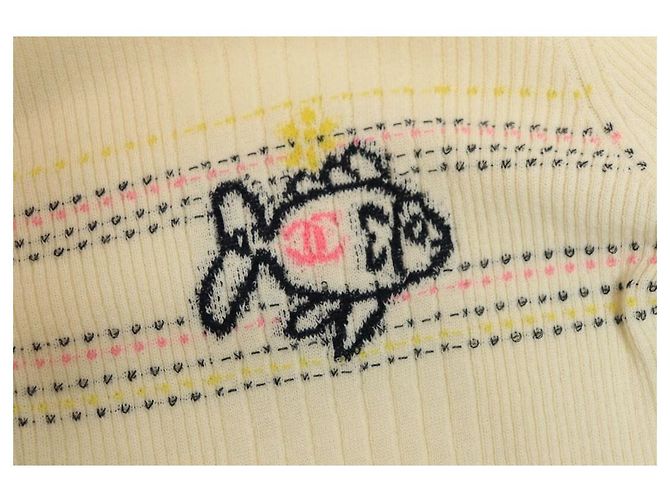 Chanel Geripptes Cardigan in Creme mit Fischmotiv - Größe UK 10 - Ansicht 5