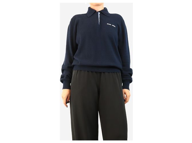 Miu Miu Cashmere-Strick-Poloshirt in Marineblau - Größe UK 8 - Ansicht 3