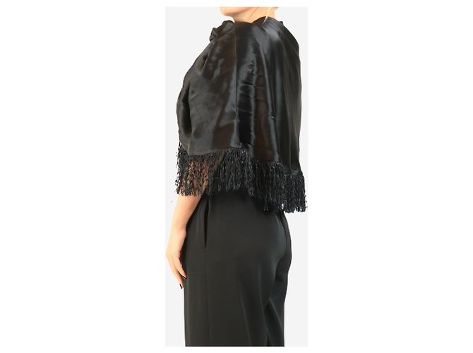 By Malene Birger Schwarzer Satin-Poncho mit Quasten - Größe OS - Ansicht 3