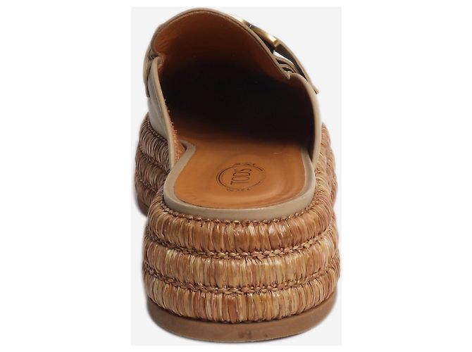 Tod's Beige Kate leather and raffia platform mules - size EU 39 - view 3